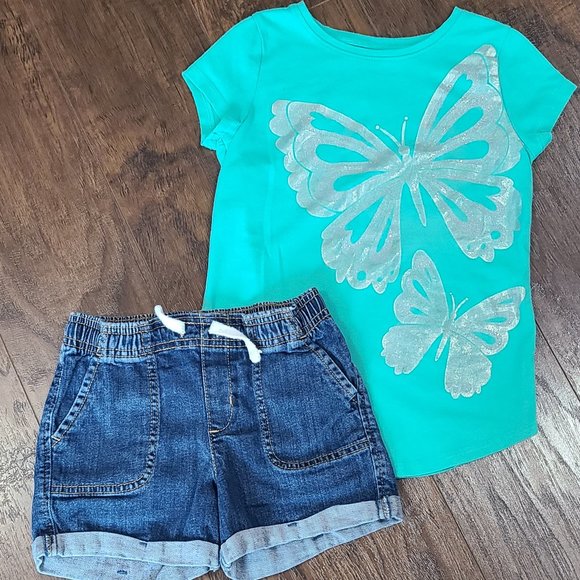 jumping beans Other - Jumping Beans Butterfly Shirt and Jean Shorts Bundle